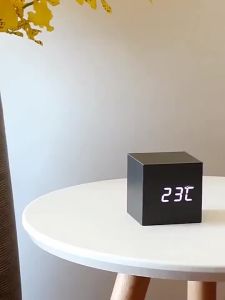 WIN Mini Digital LED Wooden Cube Alarm Clock With Temperature Display DZZ-2