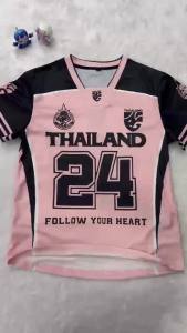 2568 เสื้อกีฬาคอวีชายทีมชาติไทย ชุดกีฬาผู้ชายเสื้อเจอร์ซีย์ระบายอากาศขนาดใหญ่ทรงหลวมเสื้อกีฬาผู้หญิง