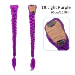 WFYW Có kẹp Bộ tóc giả Kpop Thợ săn quỷ Tạo kiểu tóc tự làm Bện tổng hợp Bím tóc đuôi ngựa màu tím Thời trang Phong cách anime Tóc giả cosplay Rumi Quà tặng