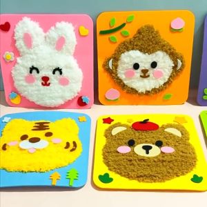 Cartoon Animal DIY Plush Painting Handmade Yarn Painting Set Kid’s Educational Toys Embroidery Set