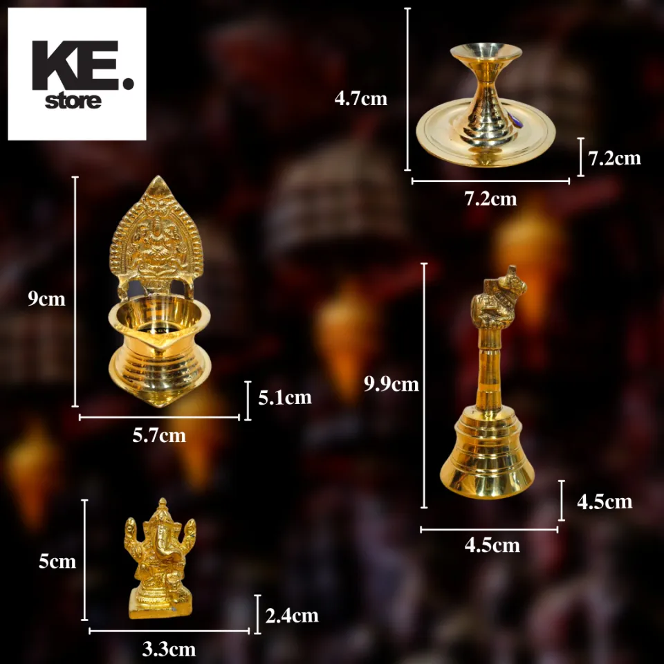 BRASS POOJA ACCESSORIES SET / PRAYER ITEM SET /FOR PRAYER/POOJA  USAGE/TEMPLE ACCESSORIES 14 ITEMS IN 1 SET