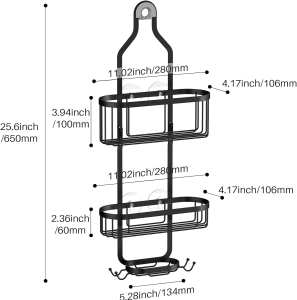 Shower Head Caddy 3 Tier Hanging Shower Caddy Wall Mounted Non-marking Bathroom Shower Organizer Shampoo Storage Soap Holder with Hook for Bathroom