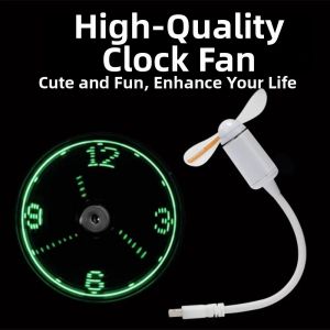NALANILI Flashing Text LED Clock Fan Stylish Creative Design USB Fan Decorative Digital Display Mini Fan Daily Use