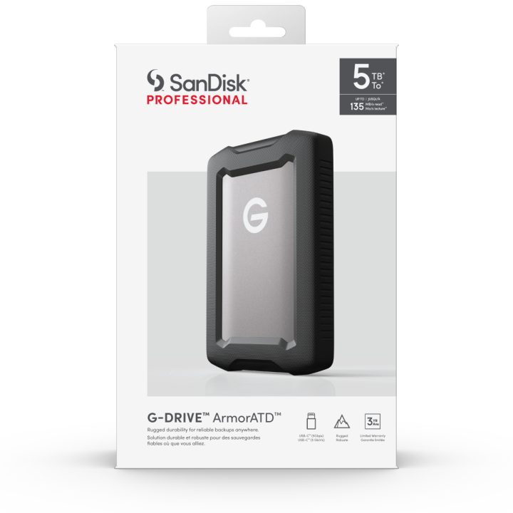 SanDisk Professional 1TB,2TB,4TB & 5TB (SDPH81) G-DRIVE ArmorATD, Rugged, Durable portable external HDD, Up to 140MB/s,  USB-C (5Gbps), USB 3.2 Gen 1 ประกัน Synnex 3 ปี for MAC OS and Windows