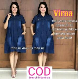 Monella Dress Wanita [BAYAR DI TEMPAT] Jeans Busui Mini Dress Pesta Lengan Pendek - Baju Sabrina Dress Denim Cantik Model Terbaru