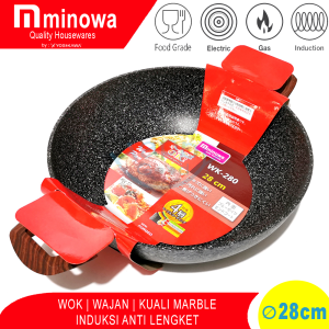 MINOWA 28-30CM WOK/KUALI/WAJAN PENGGORENGAN MARBLE INDUKSI ANTI LENGKET