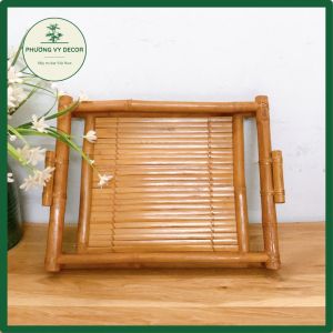 Khay trà tre khay trà trúc già hun khói trang trí bàn trà phong cách cổ điển mộc mạc Phương Vy Decor