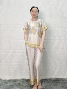 N13 Đồ bộ mặc nhà trung niên lụa Tơ Tầm tay lở quần ống suông dài 9 tấc đồ mặc nhà trung niên size lớn từ 50 - 75 kg