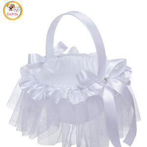 Portable Mini Wedding Flower Baskets With Bow Flower Girl Basket With Handle For Romantic Wedding Party