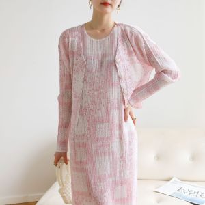 2227 One Size (45-75kg) [Can Match the Dress 7729] Autumn Spring Miyake Pleated Pastoral Fresh Style Fashion Printed Jacket