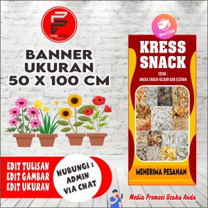 Banner Jual Snack / Banner Jual Makanan Ringan / Banner Makanan Ukuran 50 x 100 cm