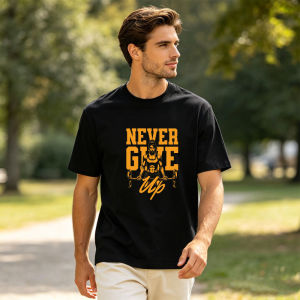 Gym Enthusiast Casual T Shirt Men Female Weightlifter Bold Letter Never Give Up Inspirational Slogan Outdoor Daily Tee