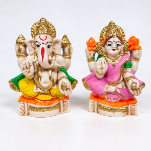 Handcrafted Lakshmi Ganesha Idol Set | Traditional Clay God Idol for Pooja Diwali & Home Décor (Size – 3*2.5 inches | Set of 2)