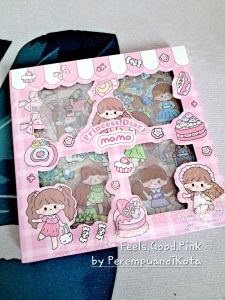 Stiker PET Seri GOTO MOMO Transparan Waterproof Aesthetic Scrapbook Jurnal 20 40 100 Lembar. Empat set gambar 25 lembar setiapnya desain unik tahan air cocok untuk scrapbook dan jurnal.