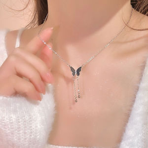 【Pharaoh🎀COD】Super Fairy Black Tassel Butterfly Liontlace Kalung Light Luxury Collarbone Chain Rantai Wanita