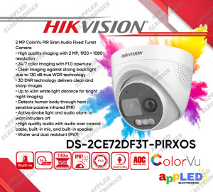 Hikvision DS-2CE72DF3T-PIRXOS 2MP Analog Color Vu PIR with Built-in Siren Strobe Light and Mic Turret CCTV Camera