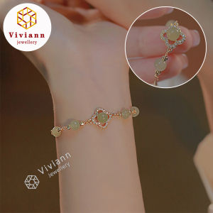 Viviann Original Design Hetian Jade Four-leaf clover Bracelet Summer Good Luck Bracelet 14k Gold Filled Adjustable Size Bracelet Green Jade Beads Strand Bracelets Women Fine Jewelry Charm Bangle Gifts