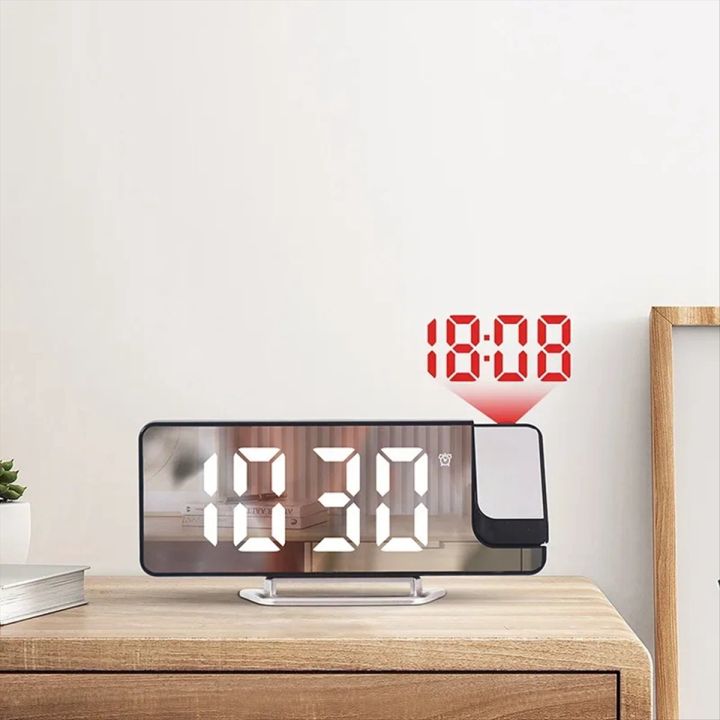 (LA9L) Led Digital Projection Clock Mirror 180°Rotation Large Screen Date Time Temperature Electronic Alarm Clock For Bedroom-B