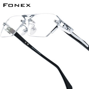 FONEX Pure Titanium Glasses Men Brane Design Frameless Rimless Square Eyeglasses Frames Business Ultralight Korean Japanese Custom Optical Eyewear T1141