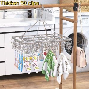 Stainless Steel Clothes Hanger Multi Clip 50 Clips Windproof Dorm Balcony Sock Underwear Dryer Built with sturdy stainless steel structure equipped with 20 anti-slip windproof clips to fix socks underwear bra scarves and hats tightly from falling off.