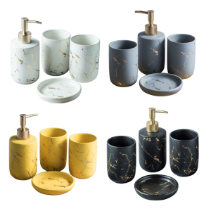 Bathroom Accessories Set of 4 Lotion Bottle Mouthwash Cup Soap Dish Toothbrush Holder Multifunction Household Supplies