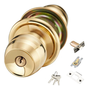 polishes Brass Keyed Entry Door Knob with Adjustable Latches Reversible Round Door Lock for Front Entrance & Interior Door