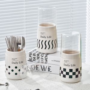 LOPU อาหารเกรดอาหาร กรงตะเกียบ กันแมลง พลาสติกทำจากพลาสติก ที่วางตะเกียบช้อน ง่ายๆ กันฝุ่นกันฝุ่น ชั้นวางท่อระบายน้ำบนโต๊ะอาหาร สำหรับบ้าน