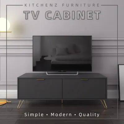 KitchenZ Stellate Series 4Ft Tv Cabinet Tv Console Rak Tv Kabinet Tv Almari Tv Metal Leg - 1200-DGY
