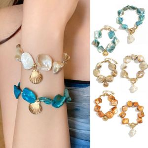 JVKISX Starfish Pearl Bracelet Colorful Shell Beaded Chain Bracelet Fashion Irregular Bohemian Geometry Bangle Women