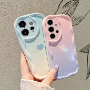 (Lokal Ready) PENGER Casing hp Samsung A14 A04 A04S A04E A13 A03 A03S A02S A12 A50 A50S A30S A11 A20 A30 A23 A51 A32 A10 A10S A21S A20S M11 M12 Candy Gradient Love Heart Lembut 3D Bergelombang Curved Edge Case