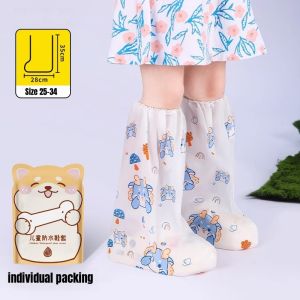Kids Disposable Rain Shoe Covers Waterproof Tall Tube Thickened Anti Slip Plastic Portable Cartoon Sarung Kasut Hujan