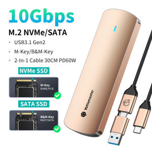 Yottamaster Aluminum M.2 NVME SATA SSD Enclosure Adapter USB 3.2 Gen2 10Gbps to NVME PCI-E SATA M and B&M Key SSDs Tool-Free USB C External Case for NVME SATA SSDs 4TB 2230 2242 2260 2280 Storage Box