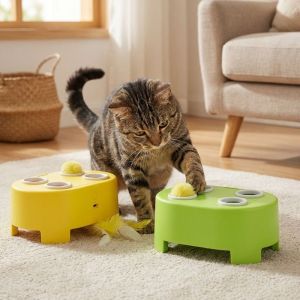 OUTOPEN Multi Hole Game Electric Whack Mole Cat Toy Auto Pop Up Pom Pom Balls 3 Mode Feather Cat Chase Game Toy Pet Electric Teaser Toy Bite Resistant Automatic Cat Entertainment Toy For Kitten Adult Cat