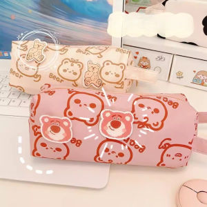Pink Bear Pencil Case Kawaii Pen Storage Bag Cosmetic Pouch Cartoon Large Capacity Student Stationery School Supplies