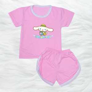 Setelan Kaos Anak Perempuan Celana Pendek Gambar Cinnamorol Umur 6 Bulan - 7 Tahun