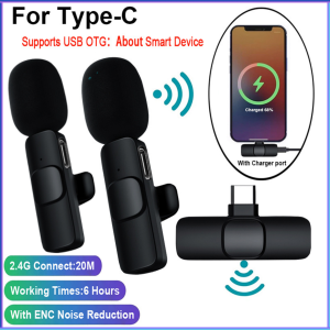 PENGIRIMAN CEPAT TaffSTUDIO Mikrofon Wireless Lavalier Portable Microphone USB Type C E60 / mikrofon untuk konten youtuber vlog tanpa kabel / mik hp buat konten vlog tanpa kabel untuk youtuber clip on mic wireless suara jernih android