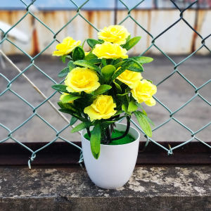 Azgalery PBP62 / Pot Bunga Tanaman Hias Mawar Plastik Ornamen Dekorasi Ruangan Rumah Artificial Rose Flower / COD