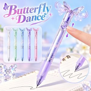 OUTOPEAN 05mm Bút hình bướm cánh lấp lánh. Viết mượt mà Có thể thu gọn Bút hình bướm có cánh có thể cử động.  Khô nhanh. Bút gel Đồ dùng học tập