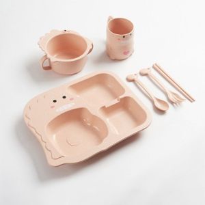 6pcs Kids Plate Set Baby Dinner Plate Set for Baby Feeding Plates for Kids Wheat Straw Tableware Include PlateBowlCupForkSpoonChopstick