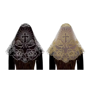 Delicate Crosses Pattern Head Covering Soft Polyester Fabric Wedding Chapel Accessory