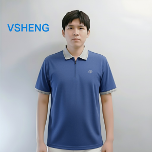 VSheng M-6XL Oversized Polo Shirt For Men Zipper Stretch Big Size TShirt Threadwork Cuff Short Sleeve Lapel Plus size Tops Maximum Support 135kg