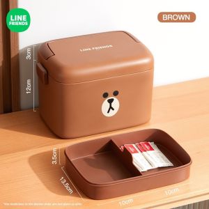 100% Authentic Line Friends Storage box Medicine Large capacity Multi-layer Medicine box Odorless Dust-proof Moisture-proof BROWN Birthday Gifts LFB362