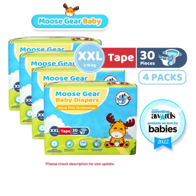 Moose Gear Baby Tape Diaper 2XL 120pcs (4PACKS) Super Absorbent No Leaks