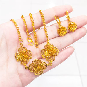 set kalung+liontin+Anting kendari Perhiasan Aksesoris dubai Kalung Titanium Asli Wanita Anti Karat Emas xuping