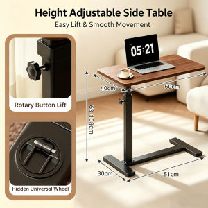 【24H Delivered】Lifting Table Height Adjustable Side Table With Wheels 90° Foldable Table Study Desk Sofa Table