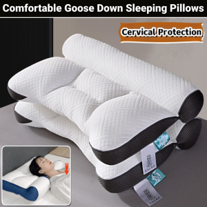 Comfortable Goose Down Pillow For Sleep Enhancement and Cervical Protection Sleeping Pillows Ultra-Soft Cotton Rich