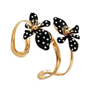 IVAOU Polka Dot Flower Open Bangle Enamel Glaze Double Layer Adjustable Bracelet Luxury Vintage Floral Bracelet Daily Wear