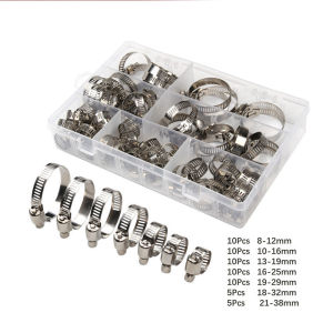 60Pcs 304 Stainless Steel Hose Clamp Set 1/4- 1-1/2 (6-38mm) Adjustable Fuel Line Pipe Clamp