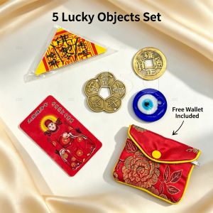 5 Lucky Objects Lucky Wealth‑Attracting Wallet Set Good Luck Protection Amulet Kit Perfect for Gift
