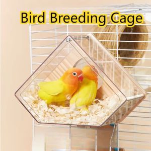 SVSAKZ168 Transparent Parakeet Nesting Box Visible Breathable Bird Cage House Durable with Perch Wooden Birds Nest Aviary